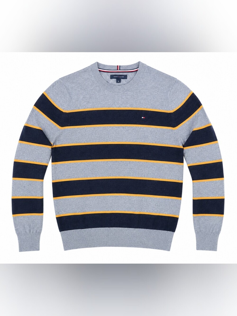 Tommy Hilfiger men's grey and navy striped pullover sweater size M